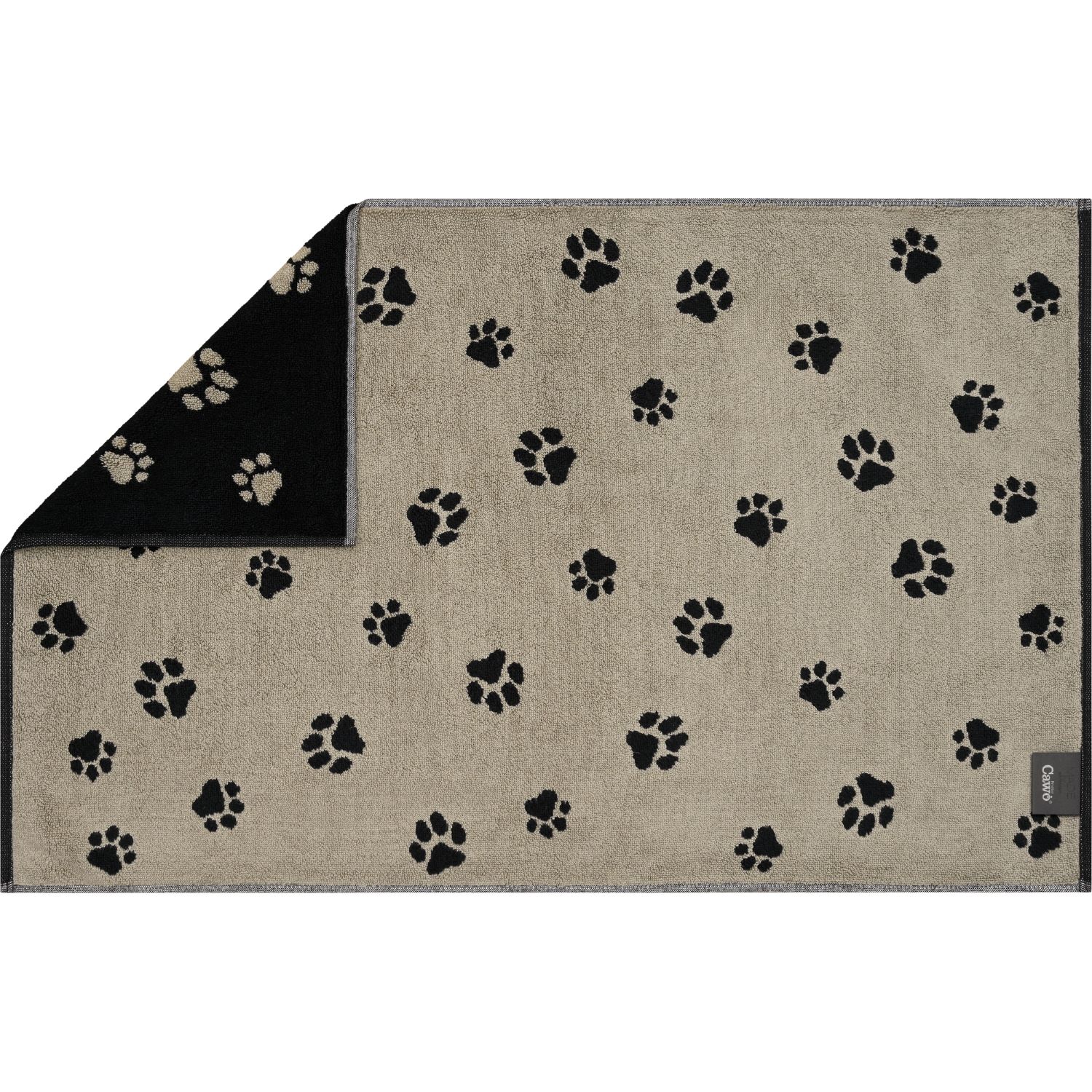 Cawö "Paws" Badematte (We love Dogs Edition) -Schwarz-Beige (Rückseite)
