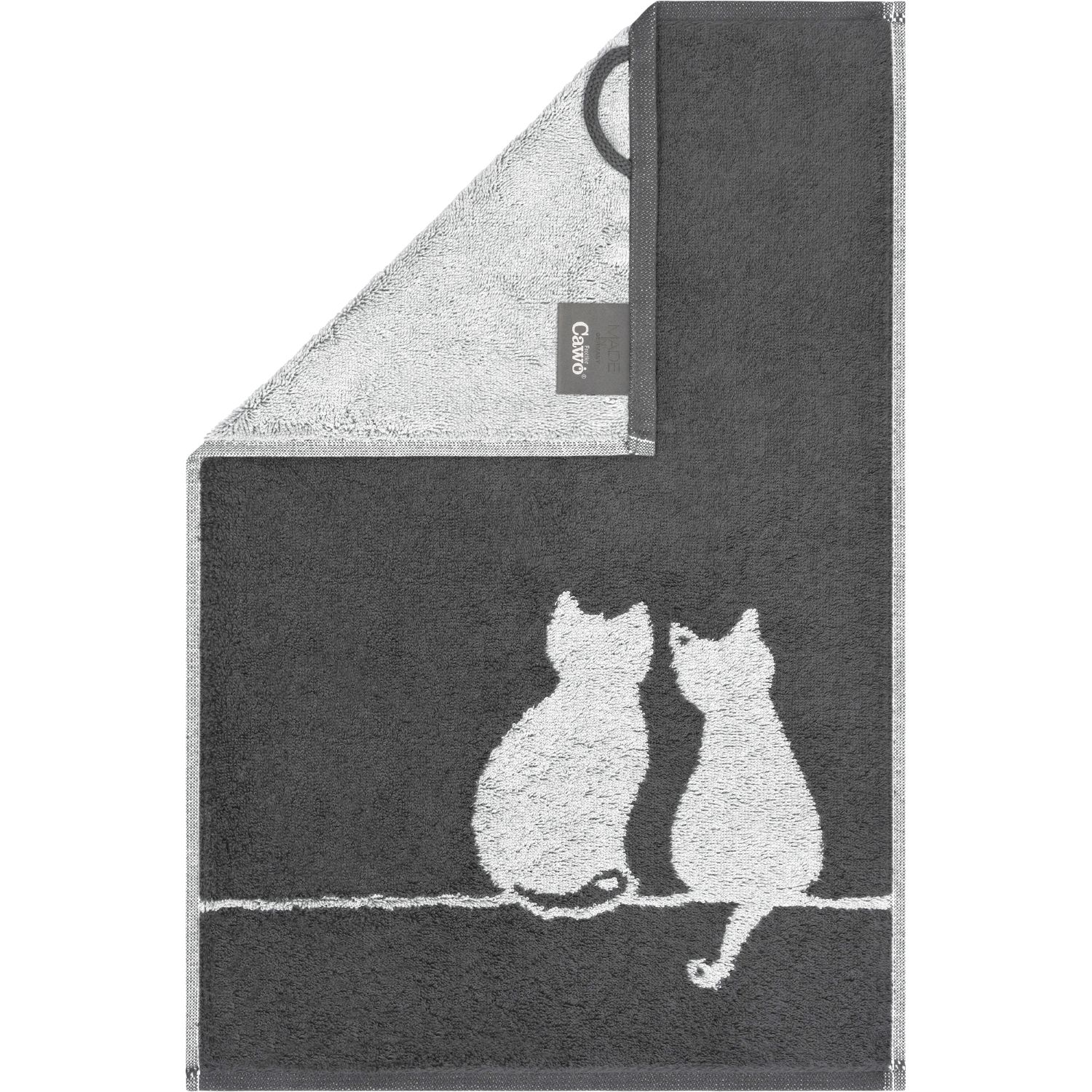 Cawö " You & Me" Gästetuch (Cute Cats Edition) - Basalt-Platin