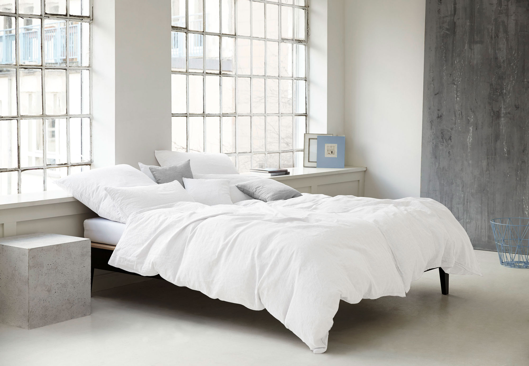 Elegante Casual Leinen Bettwäsche Pure 7062 | Reinweiss | 240 x 220 + 2 x 40 x 80 cm