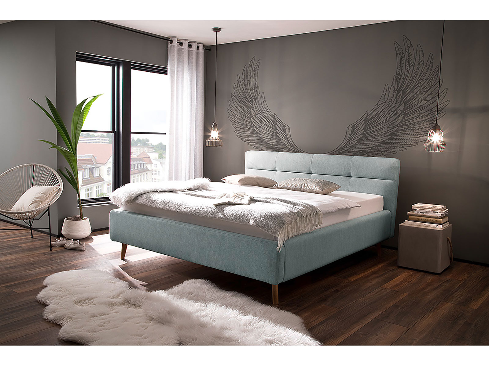 Polsterbett Lotte, Farbe Eisblau