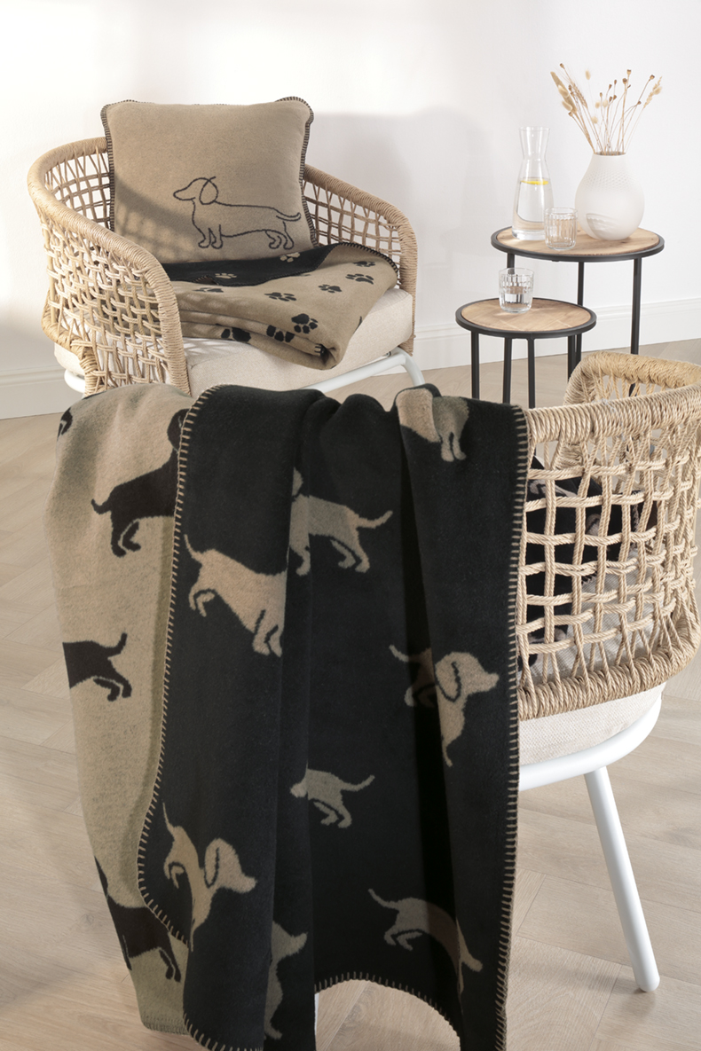 Cawö "Paws" Wohndecke (We love Dogs Edition) - Schwarz-Beige