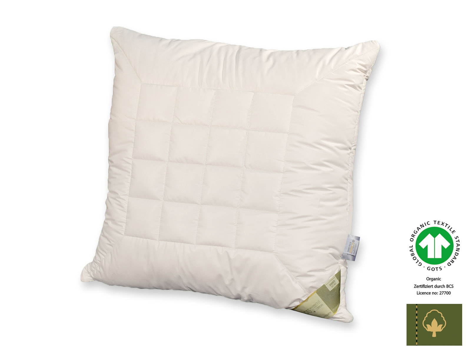 Bio-Cotton GOTS organic Kopfkissen mit Schurwollkugeln, 80 x 80 cm