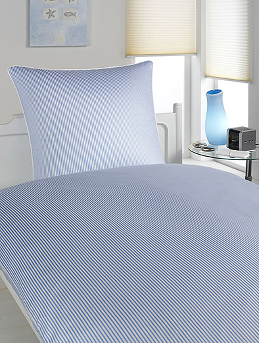Elegante Mako-Satin Bettwäsche Hamburger Streifen 2460 | Blau-Weiß | 135 x 200 + 80 x 80 cm