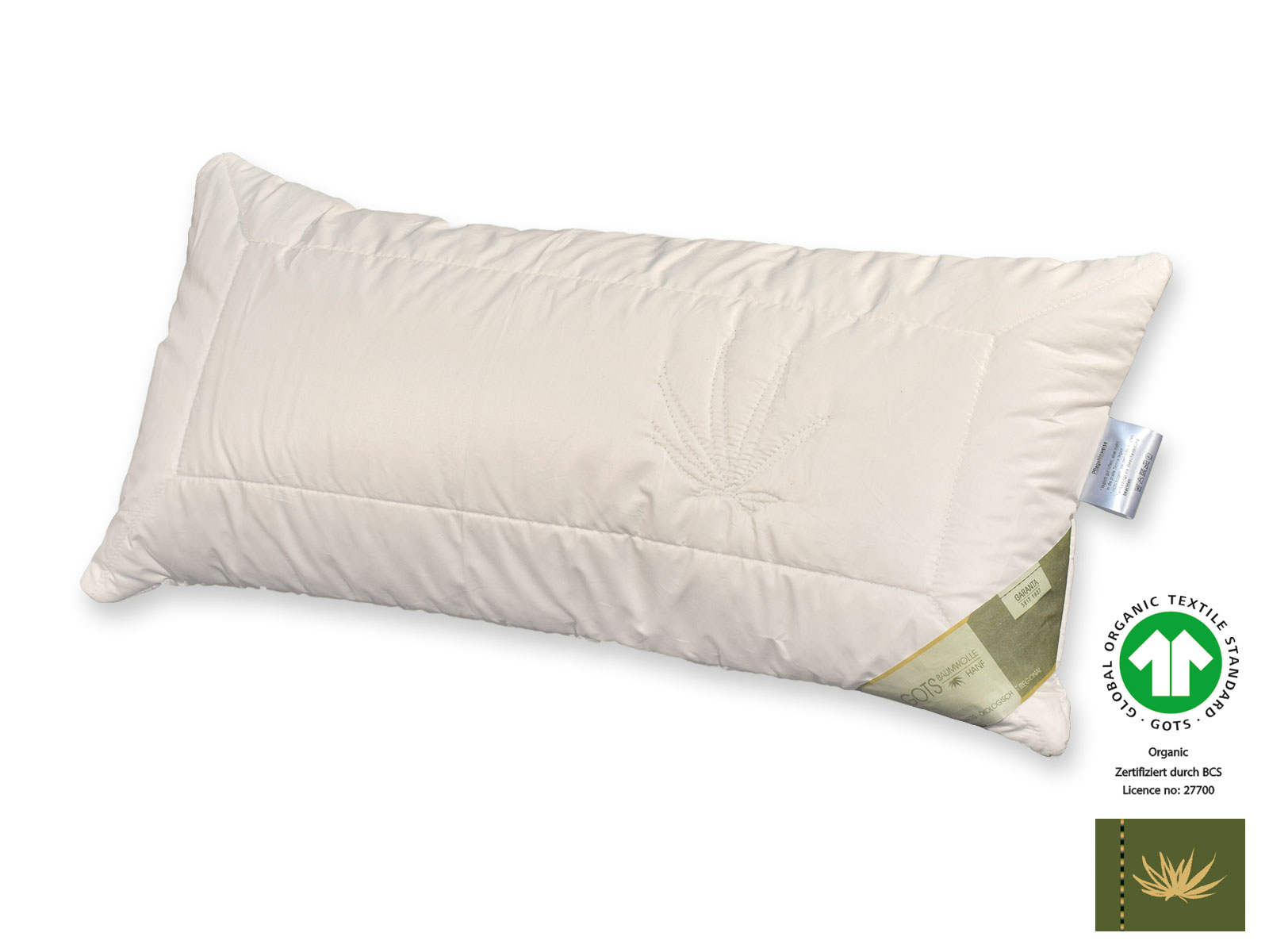 Bio-Hanf GOTS organic Kopfkissen mit Schurwollvlies, 40 x 80 cm