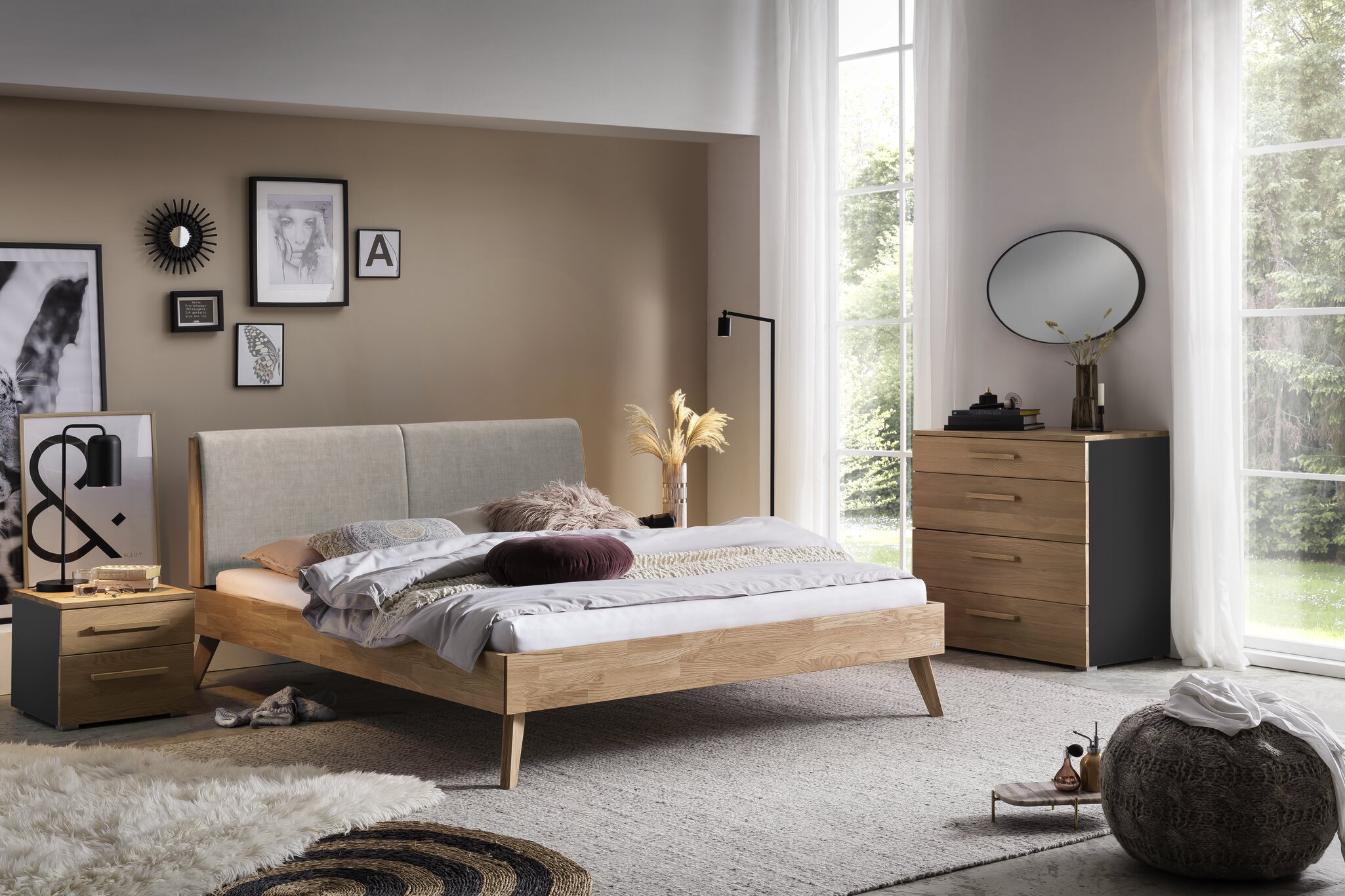Eiche bianco. geölt, Bezug Stoff Pepe grey 335