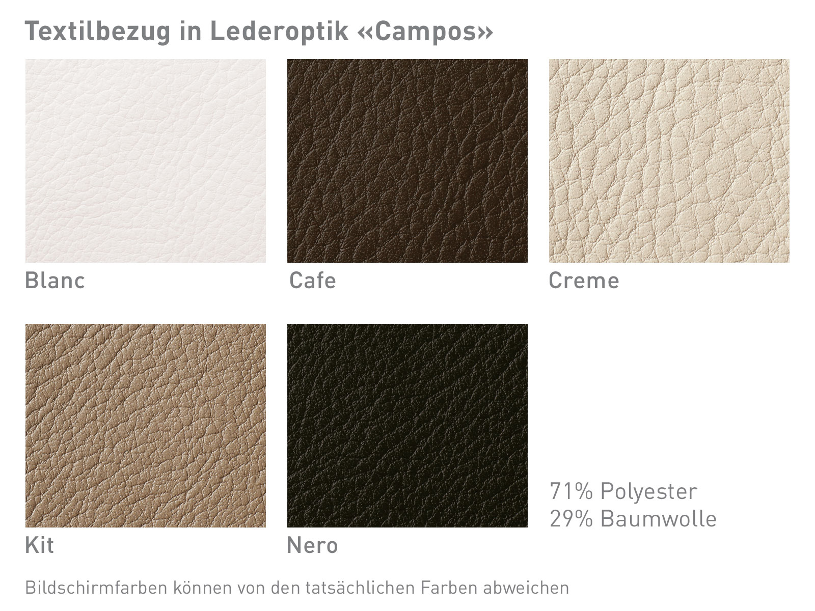 Farbkarte Kunstleder Campos