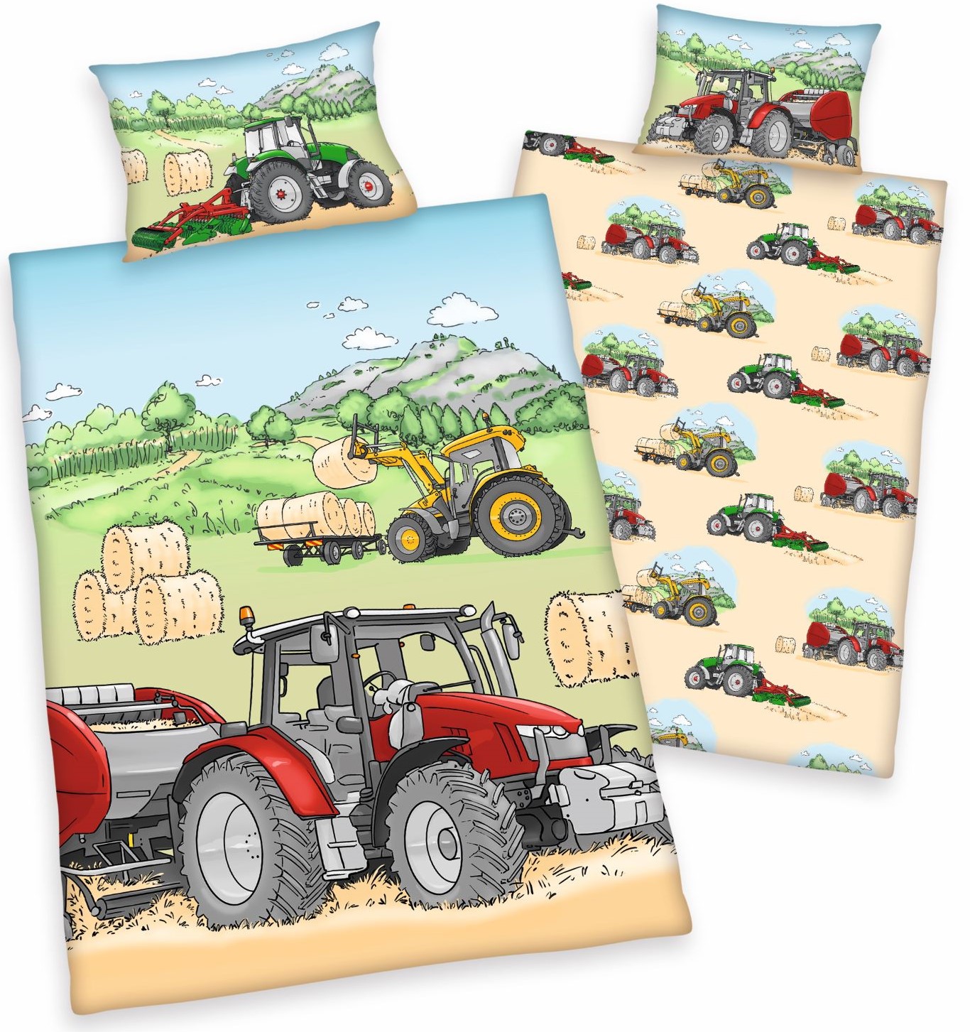 Herding Flanell Wendebettwäsche Traktor, Made in Green